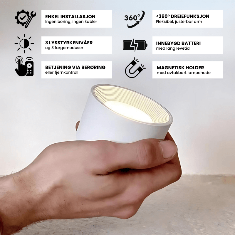 360° Luksus Vegglampe - Trådløs og Oppladbar (1+1 Gratis)