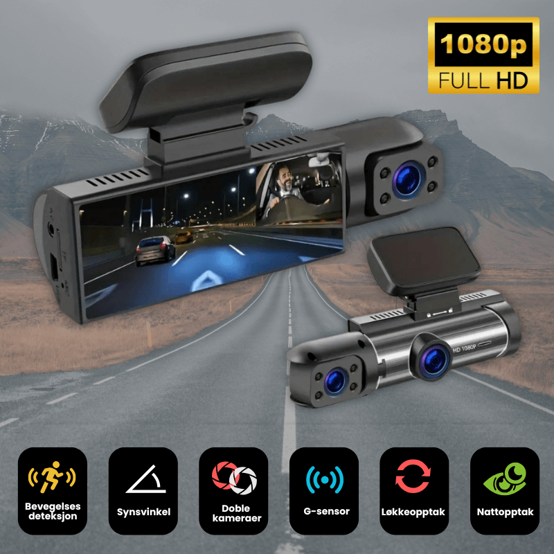 RoadVision™ - Dashbordkamera – 150° vidvinkel med 1080p dobbeltlinse