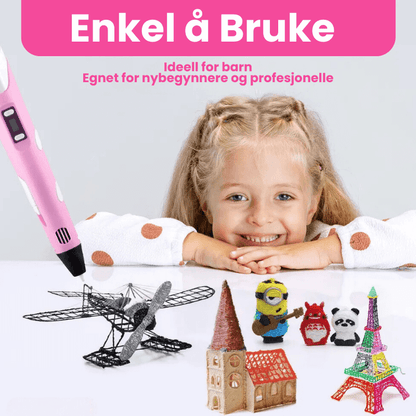 CraftyPen™ - 3D Penn Startpakke - 100M Filament - 10 Farger