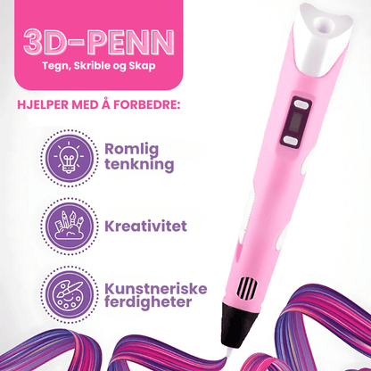 CraftyPen™ - 3D Penn Startpakke - 100M Filament - 10 Farger