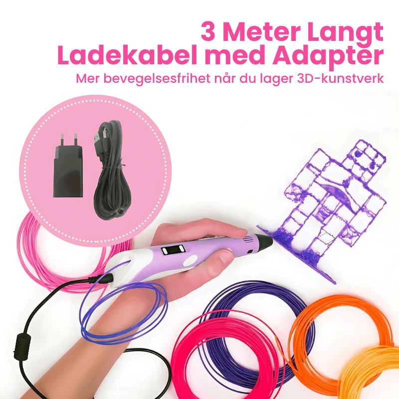 CraftyPen™ - 3D Penn Startpakke - 100M Filament - 10 Farger